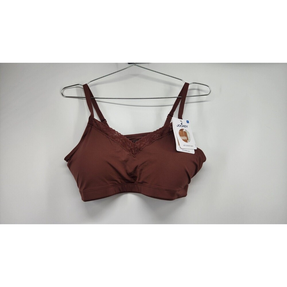 Jockey Women's XL Brown Soft Stretch Lace Removable Pads Bra NWT